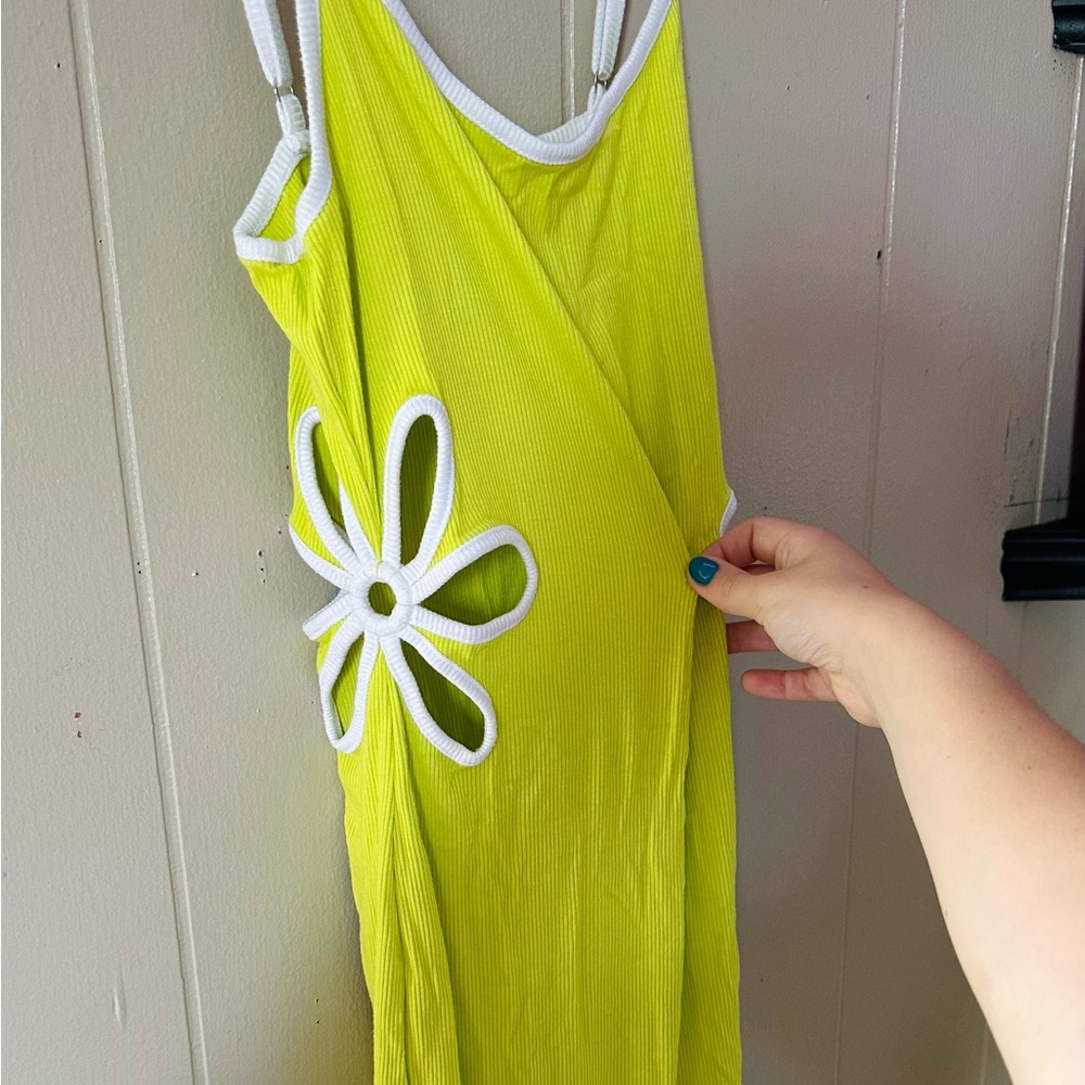 Forever 21 Neon Green Dress with White Floral Accent